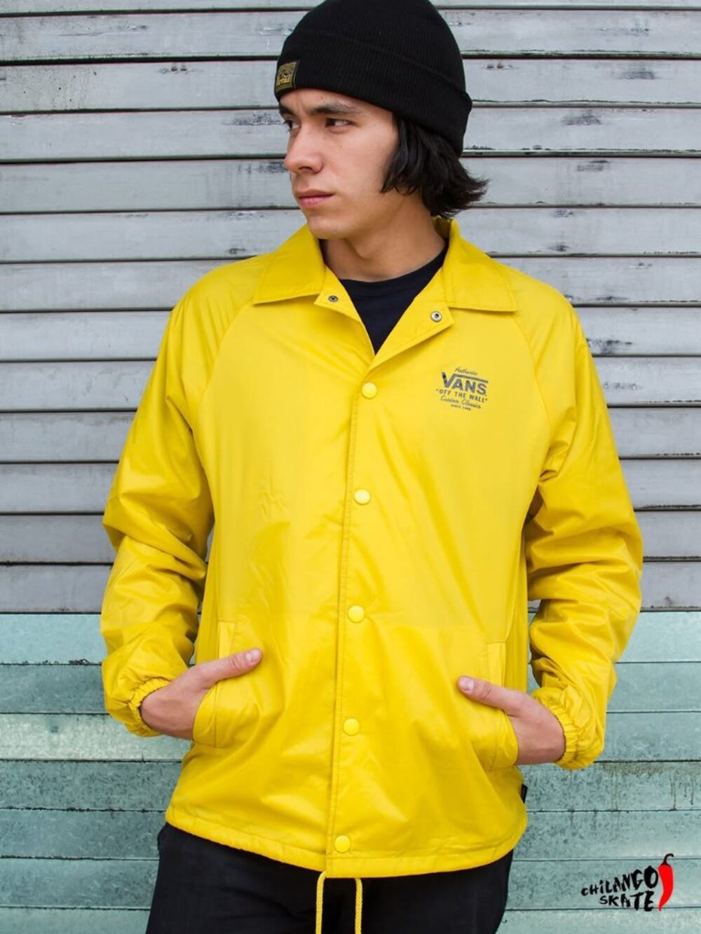 Vans Yellow Nylon Coaches Jacket Snap Front Windbreaker Skate Streetwear Medium